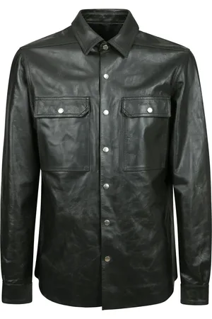 Rick Owens Homme, Vestes, Noir, Taille: L Veste en Cuir Sophistiquée avec Boutons-pression