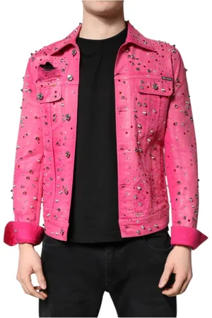 Dolce & Gabbana Homme, Vestes, Rose, Taille: S Veste en Denim avec Cristaux et Logo