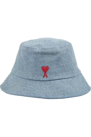 Ami Homme, Accessoires, Bleu, Taille: M Chapeau Seau en Coton Effet Pêche