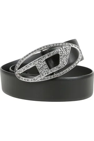 Diesel Femme, Accessoires, Noir, Taille: 95 CM Ceinture en Cuir Italien avec Boucle en Cristal