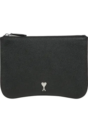 Ami Homme, Sacs, Noir, Taille: ONE Size Pochette en Cuir avec Stud Coeur