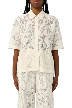MEIMEIJ Femme, Blouses et Chemises, Blanc, Taille: 38 FR Chemisier en Dentelle Florale et Pantalon Ensemble