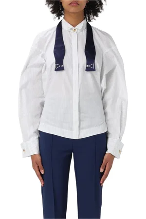 Elisabetta Franchi Femme, Blouses et Chemises, Blanc, Taille: 44 FR Chemise Blanche à Rayures avec