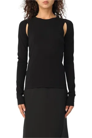 Helmut Lang Femme, Tops, Noir, Taille: 40 FR Haut Noir à Épaules Découvertes et Manches Longues