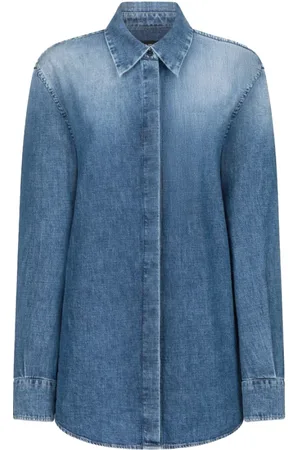 Dondup Femme, Blouses et Chemises, Bleu, Taille: 30 FR Chemise en Denim Oversize avec Patte Cachée