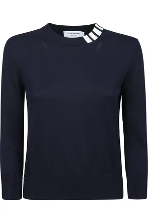 Thom Browne Femme, Pulls, Bleu, Taille: 34 FR Pull à Côtes avec Détails Contrastants