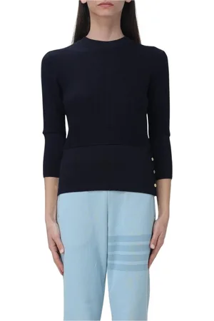 Thom Browne Femme, Pulls, Bleu, Taille: 40 FR Pull à Col Roulé Côtelé