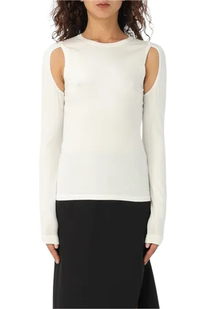 Helmut Lang Femme, Tops, Blanc, Taille: 40 FR Pull Blanc à Épaules Découpées