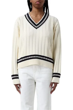 Golden Goose Femme, Pulls, Blanc, Taille: 40 FR Pull en tricot à col en V orné de cristaux