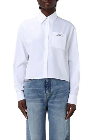 VERSACE Femme, Blouses et Chemises, Blanc, Taille: 36 FR Chemise Blanche en Popeline avec Fermoir Méduse
