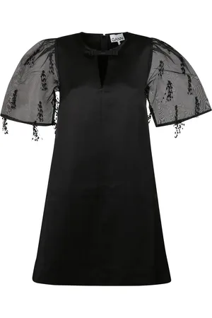 Ganni Femme, Robes, Noir, Taille: 40 FR Mini robe noire à franges avec manches en organza