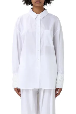 Twin-Set Femme, Blouses et Chemises, Blanc, Taille: 38 FR Chemise Blanche à Manches en Dentelle