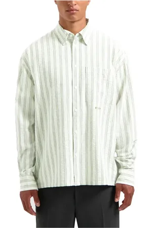 OLAF HUSSEIN Homme, Chemises, Blanc, Taille: XL Chemise Boxy Seersucker Vert Blanc