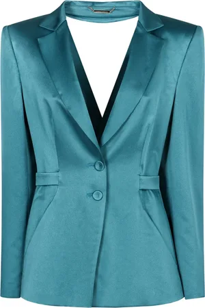 Alberta Ferretti Femme, Vestes, Bleu, Taille: 38 FR Blazer en Mélange de Soie avec Col Revers