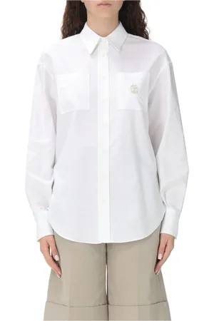 Brunello Cucinelli Femme, Blouses et Chemises, Blanc, Taille: 44 FR Chemise Blanche en Popeline de Coton