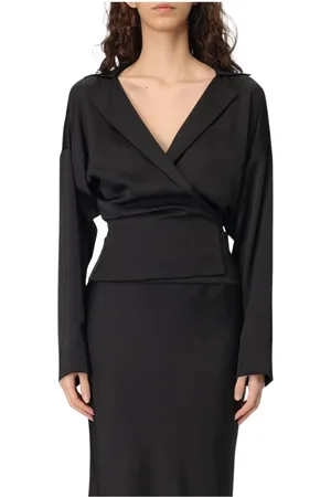 Serafini Femme, Blouses et Chemises, Noir, Taille: 36 FR Blouse Noire Cache-cœur Col en V Style Élégant