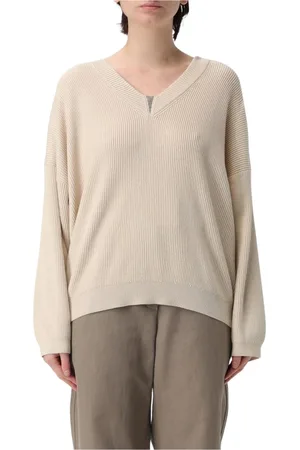 Brunello Cucinelli Femme, Pulls, , Taille: 36 FR Pull en cachemire blanc à col en V