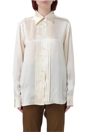Tom Ford Femme, Blouses et Chemises, Blanc, Taille: 36 FR Chemisier Plissé en Soie Bleu