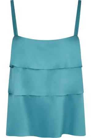 Alberta Ferretti Femme, Tops, Bleu, Taille: 42 FR Débardeur en Satin de Soie Volanté