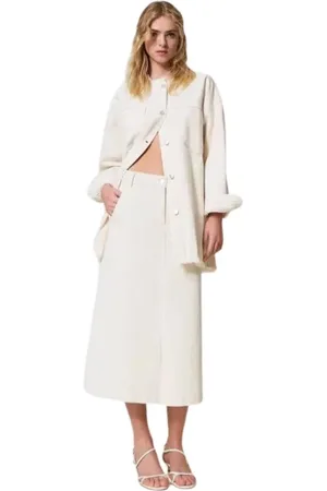 Twin-Set Femme, Vestes, , Taille: 34 FR Veste Longue en Coton Biologique avec Col Mandarin à Franges