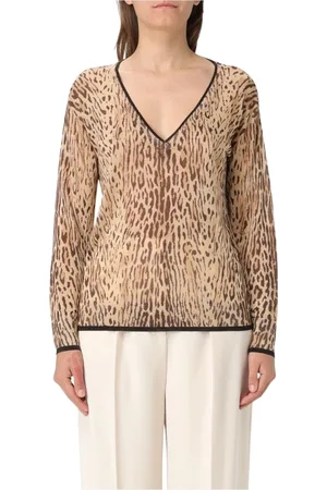 Liu Jo Femme, Pulls, Brun, Taille: 36 FR Pull en Tricot Marron à Col en V