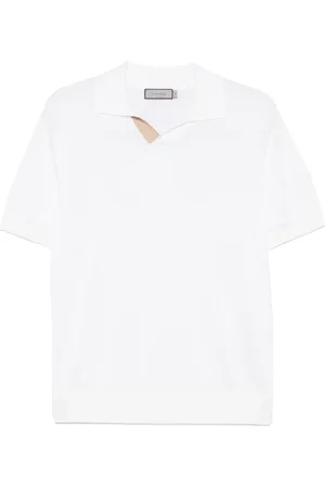 CANALI Homme, Tops, Blanc, Taille: XL Polo en coton mélangé avec détails en cuir