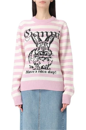 Ganni Femme, Pulls, Rose, Taille: 40 FR Pull Rose à Imprimé Lapin Tricoté
