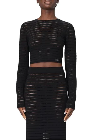 Elisabetta Franchi Femme, Pulls, Noir, Taille: 40 FR Pull Noir en Tricot à Câble