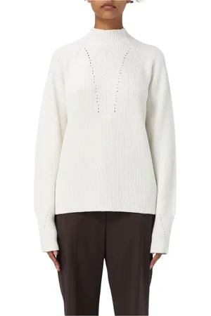 DRUMOHR Femme, Pulls, Blanc, Taille: 40 FR Pull à Col Montant en Tricot Côtelé