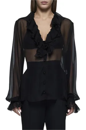 Dolce & Gabbana Femme, Blouses et Chemises, Noir, Taille: 40 FR Chemisier Noir en Soie à Volants Transparent