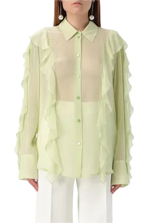 BLUMARINE Femme, Blouses et Chemises, Vert, Taille: 40 FR Chemisier Blouse en Soie à Volants Vert