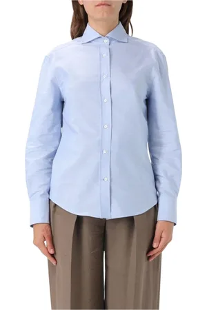 Brunello Cucinelli Femme, Blouses et Chemises, Bleu, Taille: 40 FR Chemise Bleue à Boutons, Élégance Intemporelle