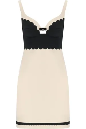 Elisabetta Franchi Femme, Robes, Blanc, Taille: 40 FR Robe Noire Sophistiquée à Volants