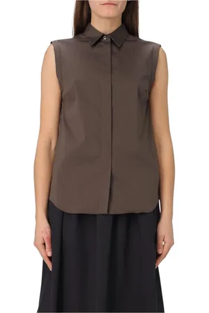 Brunello Cucinelli Femme, Blouses et Chemises, Brun, Taille: 40 FR Chemisier sans Manches en Popeline Marron