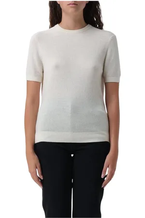 Khaite Femme, Pulls, Blanc, Taille: 38 FR Haut en Cachemire à Manches Courtes Bleu Marine