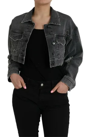 Dolce & Gabbana Femme, Vestes, Gris, Taille: 36 FR Veste en Denim Gris Foncé Courte