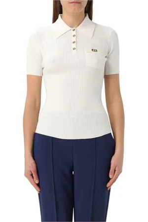 Elisabetta Franchi Femme, Tops, Blanc, Taille: 42 FR Haut Polo en Maille Côtelée Noir