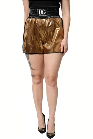 Dolce & Gabbana Femme, Shorts, Brun, Taille: 38 FR Metallic High Waist Logo Hotpants Shorts