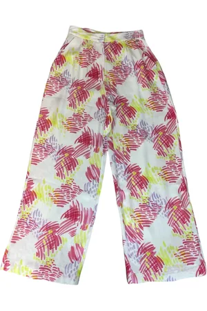 Armani Exchange Femme, Pantalons, Multicolore, Taille: 36 FR Pantalon Femme Blanc/Rouge/Jaune Motif Coup de Pinceau