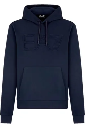 EA7 Homme, Sweatshirts et sweats à capuche, Bleu, Taille: L Pull en Coton Bleu à Capuche Coupe Regular
