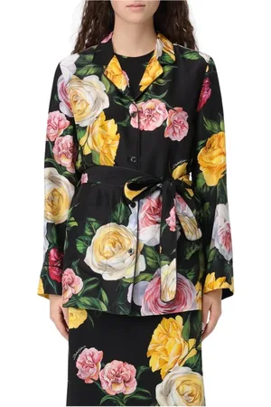 Dolce & Gabbana Femme, Blouses et Chemises, Multicolore, Taille: 38 FR Chemise en Soie Florale Multicolore avec Ceinture