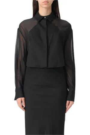 ERIKA CAVALLINI Femme, Blouses et Chemises, Noir, Taille: 38 FR Chemisier Noir en Soie Transparent Style Élégant