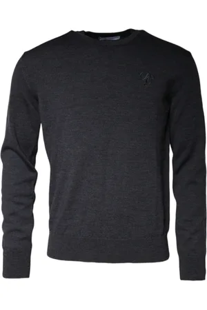 Dolce & Gabbana Homme, Pulls, Gris, Taille: S Pull en Laine Gris Foncé à Col Rond