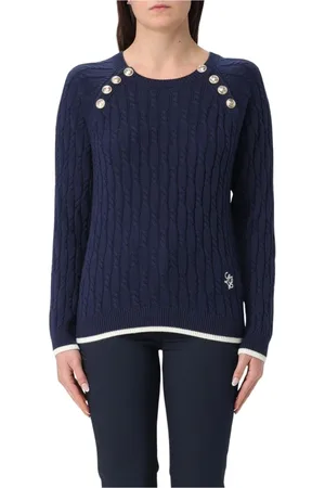Liu Jo Femme, Pulls, Bleu, Taille: 38 FR Pull en Tricot Col Rond Marine