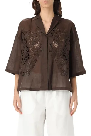 Max Mara Femme, Blouses et Chemises, Brun, Taille: 36 FR Chemise en lin blanc