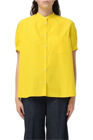 Aspesi Femme, Blouses et Chemises, Jaune, Taille: 36 FR Chemise Jaune à Col Mandarin en Coton