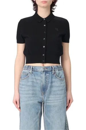 Alexander Wang Femme, Pulls, Noir, Taille: 38 FR Pull Noir à Col Rond Côtelé