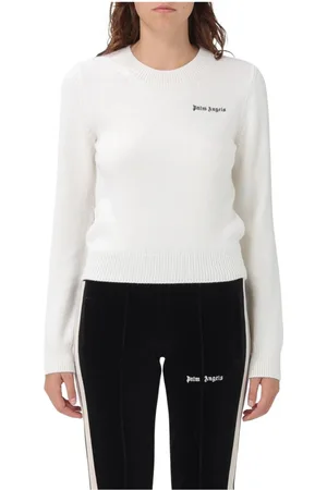 Palm Angels Femme, Pulls, Blanc, Taille: 40 FR Pull noir en laine à col rond