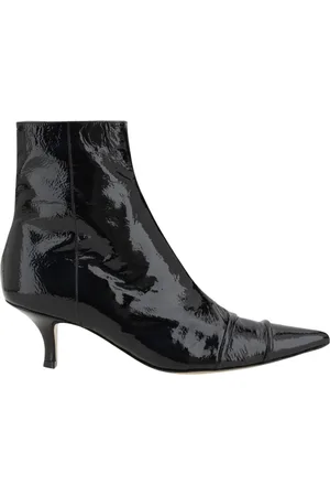 Maison Margiela Femme, Chaussures, Noir, Taille: 37 1/2 EU Bottines Noires en Cuir Verni Talon Chaton