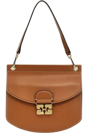 Ganni Femme, Sacs, Brun, Taille: ONE Size Fermoir doré Sac cartable en cuir